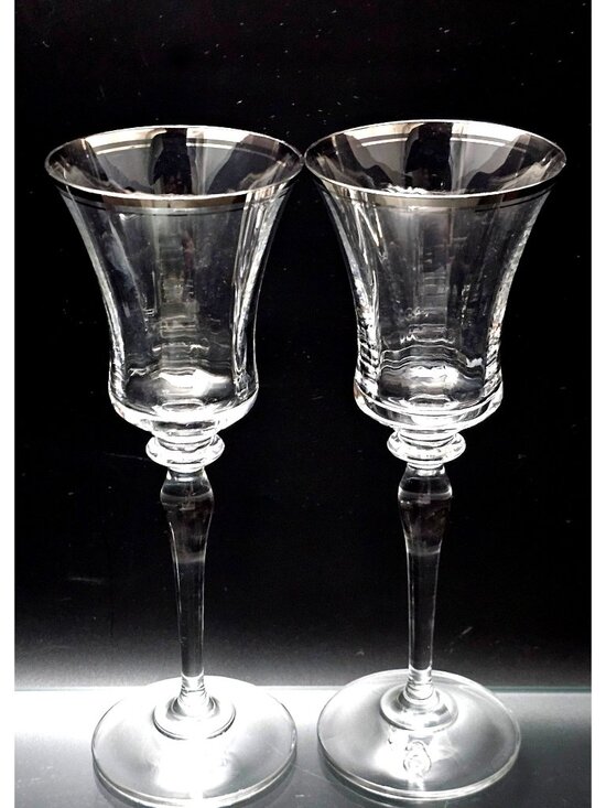 Mikasa Other - 2 Mikasa Jamestown Platinum Wine Glasses 8.75" shiny silver rim elegant fine cry